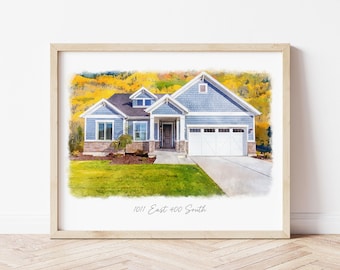 Digital Watercolor House Portrait, custom digital house painting, housewarming gift, realtor gift, custom home painting, Christmas gift