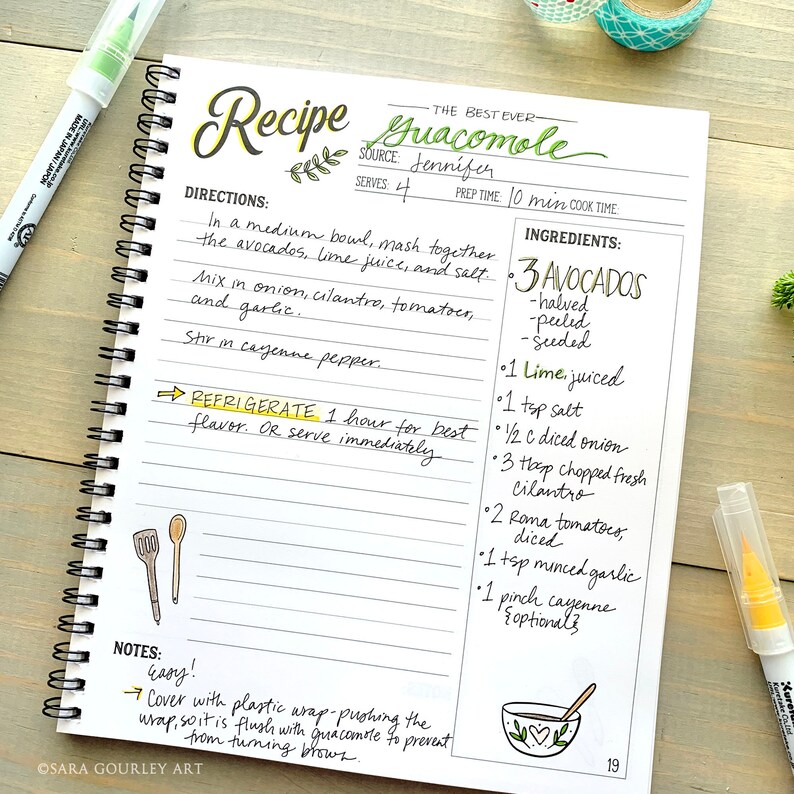 Cuaderno de recetas, Libro de cocina en blanco con limones en acuarela, Cuaderno de recetas, Recetas familiares, Regalo para chef, Regalo para mamá, Día de la Madre imagen 3