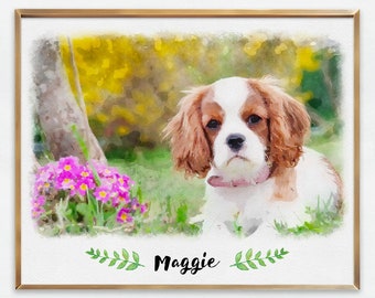 Digital Watercolor Pet Portrait, custom pet portrait, pet memorial, gift, dog portrait, cat portrait, gift for mom, Father's Day gift