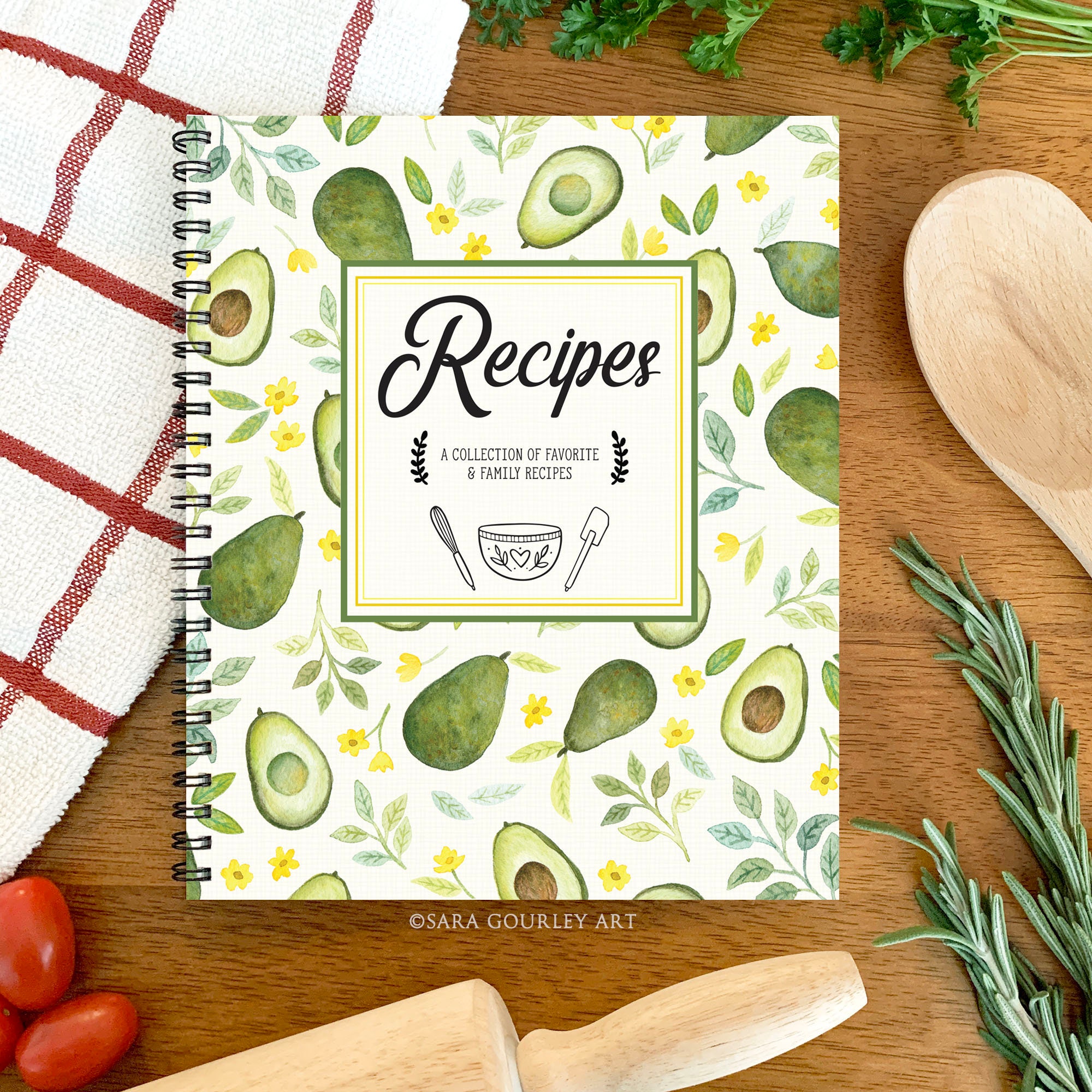 Recipe Journal Watercolor Avocados, Blank Cookbook, Watercolor Recipe…