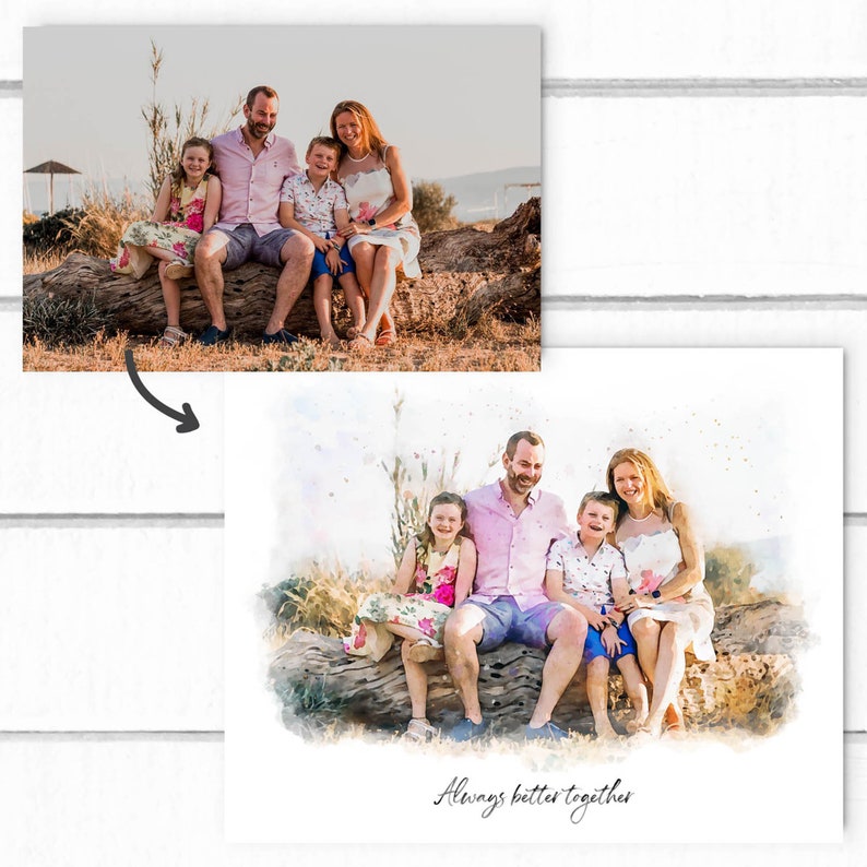 Custom Watercolor Portrait, digital watercolor family portrait, watercolor from photo, gift for dad, gift for grandparents, Father's Day image 6