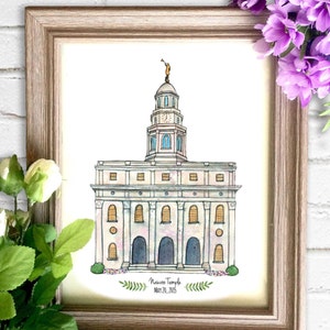 Nauvoo Temple Watercolor Art Print- Personalized Gift, Painting, Art, Illustration, LDS Art, Nauvoo Illinois LDS Temple, Wedding Gift, Date