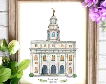 Nauvoo Temple Watercolor Art Print- Personalized Gift, Painting, Art, Illustration, LDS Art, Nauvoo Illinois LDS Temple, Wedding Gift, Date