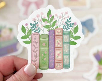 Floral Book Sticker | Waterproof Vinyl Bookish Sticker, Gifts for Readers, Cute Book Sticker, Laptop Sticker, Kindle & Water Bottle Decal