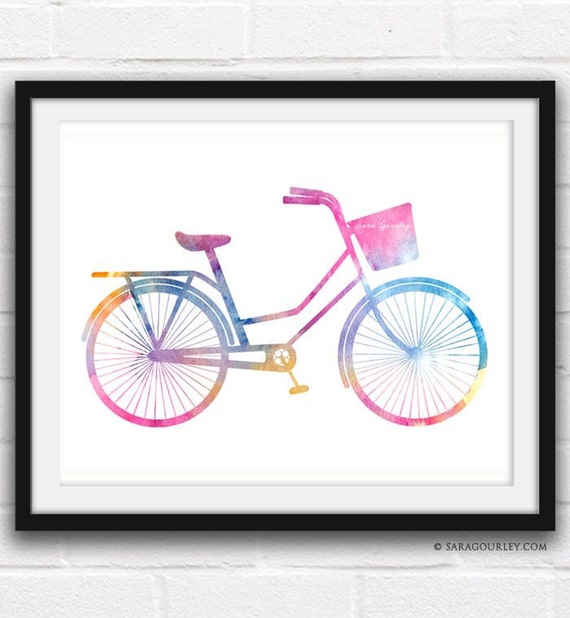 Items similar to Bike Watercolor Silhouette- Hand Painted, Art ...