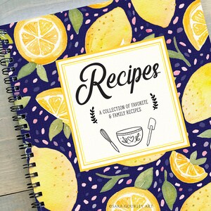 Cuaderno de recetas, Libro de cocina en blanco con limones en acuarela, Cuaderno de recetas, Recetas familiares, Regalo para chef, Regalo para mamá, Día de la Madre imagen 2