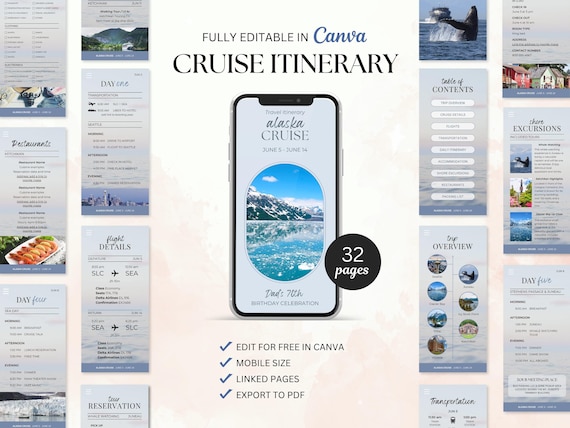 Cruise Itinerary Template | Cruise Travel Planner, Travel Agent Guide, Custom Mobile Canva Itinerary, Editable Travel Schedule