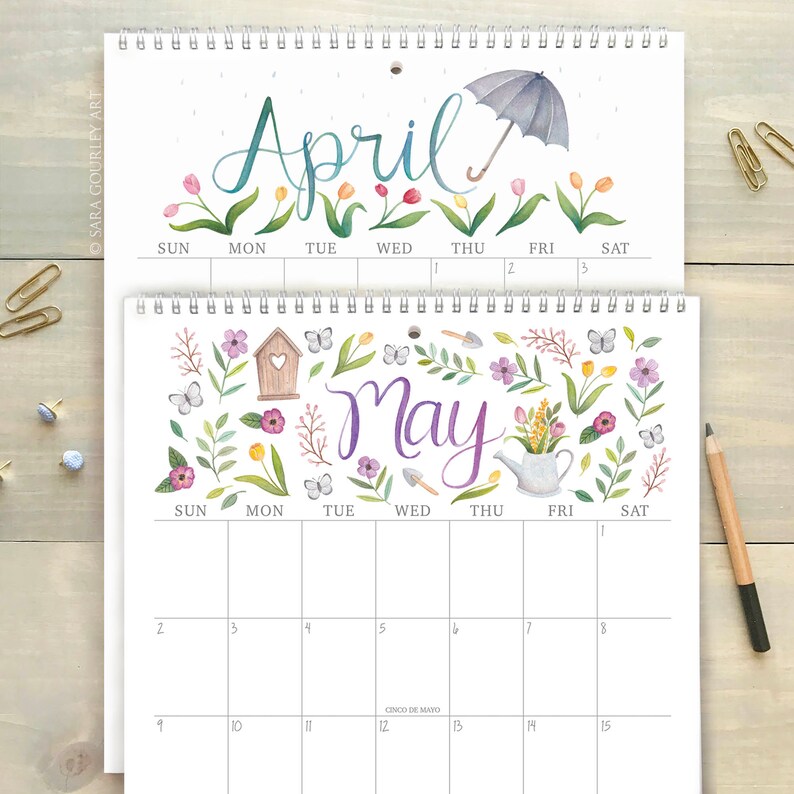 Large 2023 Watercolor Wall Calendar 11x14 Seasonal Hand Etsy