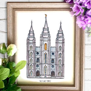 Salt Lake Temple Watercolor Art Print Personalized Gift, Wall Decor, Illustration, LDS Art, LDS Temple, Wedding Gift, Date image 5