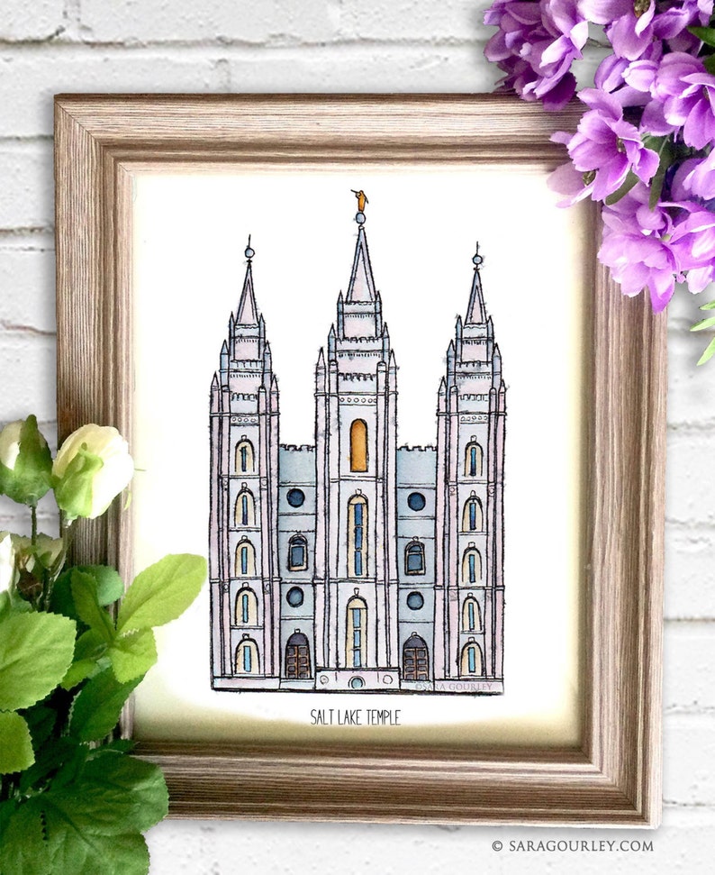 Salt Lake Temple Watercolor Art Print Personalized Gift, Wall Decor, Illustration, LDS Art, LDS Temple, Wedding Gift, Date image 5
