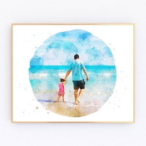 Custom Watercolor Portrait, digital watercolor family portrait, watercolor from photo, gift for dad, gift for grandparents, Father's Day image 1