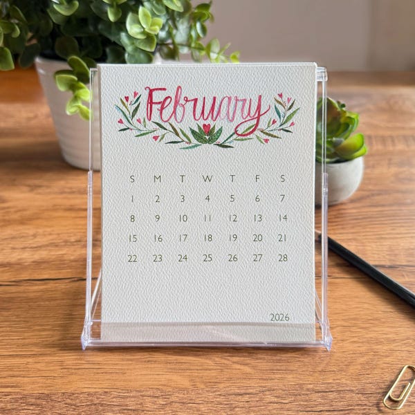 2026 Watercolor Botanical Desk Calendar | Hand Painted Illustration, Desktop Calendar, Flip Calendar, Gift for Her