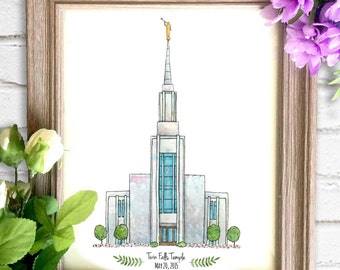 Twin Falls Temple Watercolor Art Print- Personalized Gift, Painting, Art, Illustration, LDS Art, Idaho LDS Temple, Wedding Gift, Date