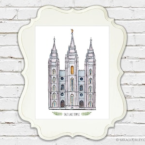 Salt Lake Temple Watercolor Art Print Personalized Gift, Wall Decor, Illustration, LDS Art, LDS Temple, Wedding Gift, Date image 3