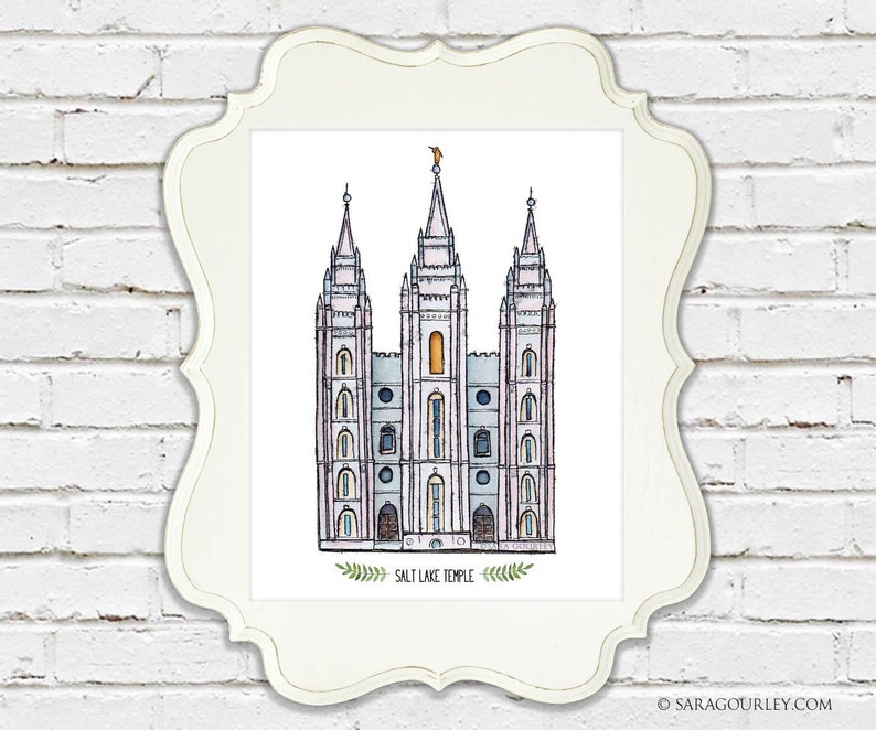 Salt Lake Temple Watercolor Art Print Personalized Gift, Wall Decor, Illustration, LDS Art, LDS Temple, Wedding Gift, Date image 3