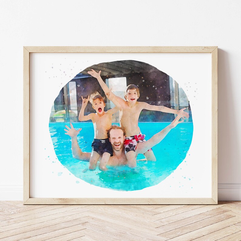 Custom Watercolor Portrait, digital watercolor family portrait, watercolor from photo, gift for dad, gift for grandparents, Father's Day image 9