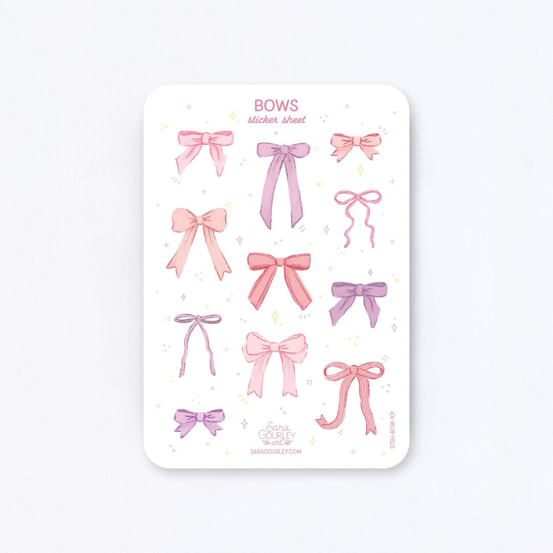 Paper Bow Sticker Bows Sticker Sheet | Pink and Purple, Hand Drawn Girly Stickers for ...