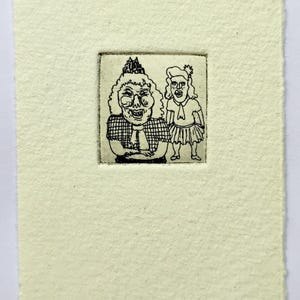 Two Girls, original art, etching, print, fine art print, printmaking, affordable art, miniprint, Pocket Print, Etchings for Everybody