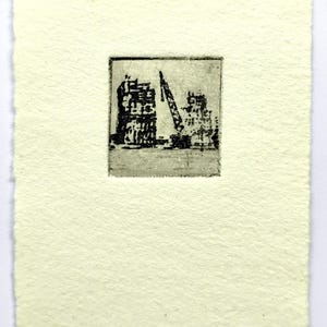 Construction, original art, etching, print, fine art print, printmaking, affordable art, miniprint, Pocket Print, Etchings for Everybody