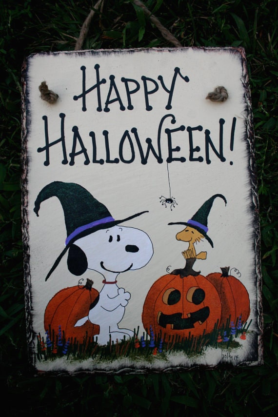 Snoopy And Woodstock Jack O Lantern Spider And Witch Hat Hand Etsy
