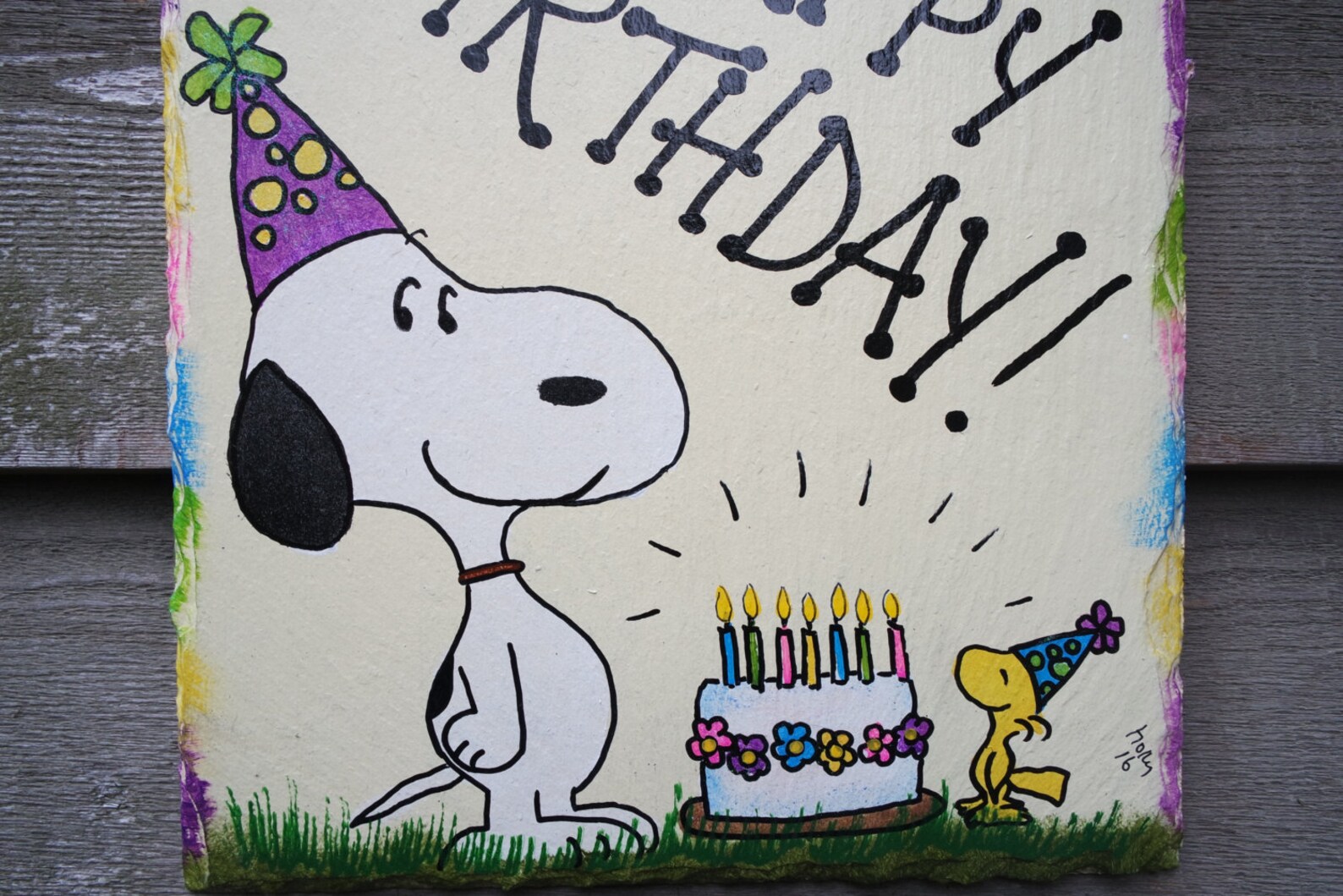 Snoopy and Woodstock Hand Painted Happy Birthday Cake Hat Etsy