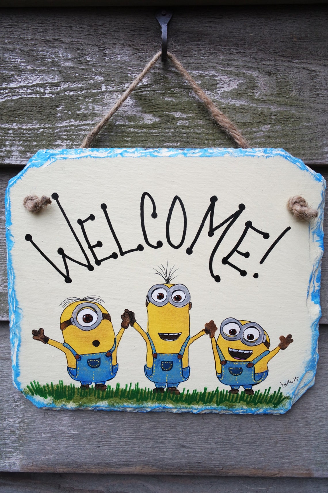Minions Despicable Me hand painted Welcome Wall-hanging Slate | Etsy