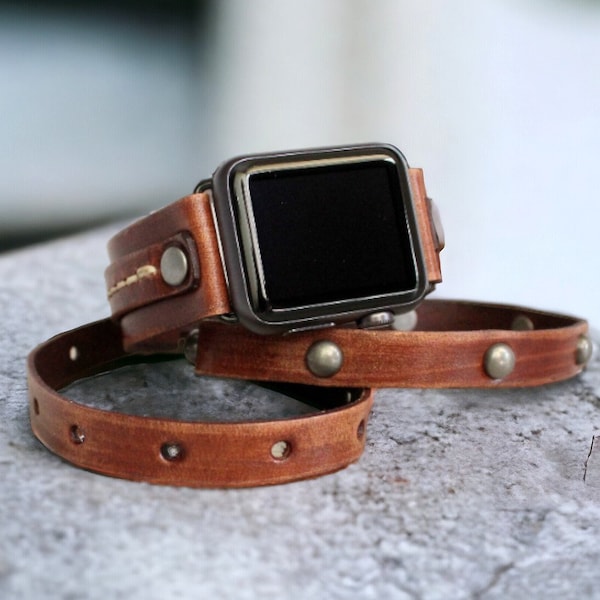 Leather Apple Watch Band Bracelet Silver Apple Watch Band 38mm 40mm 42mm 44mm Women iWatch Band Jewelry Apple Watch strap Wristband Brown
