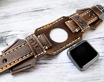 Brown Apple Watch Band 40mm, Leather Apple Watch strap 38mm, Man's Apple Band 42mm, Personalized Apple Cuff, iWatch band, Custom Apple Band