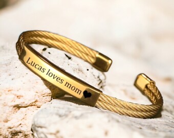 Personalized Gold Bracelet, custom name bracelet, Engraved Gold Cuff, Custom cuff bracelet, Stainless steel name bracelet, Gold Jewelry