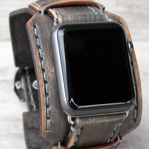 Gray Leather Apple Watch Band Men's Apple Watch Cuff Etsy