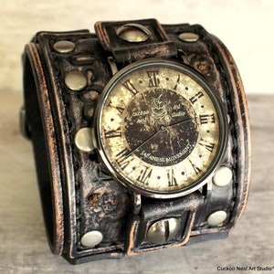 Leather Cuff Watch Band Black Leather Watch Personalized Watch Wide Leather Watch Band Vintage Style Custom Leather Watch Strap Handmade Etsy