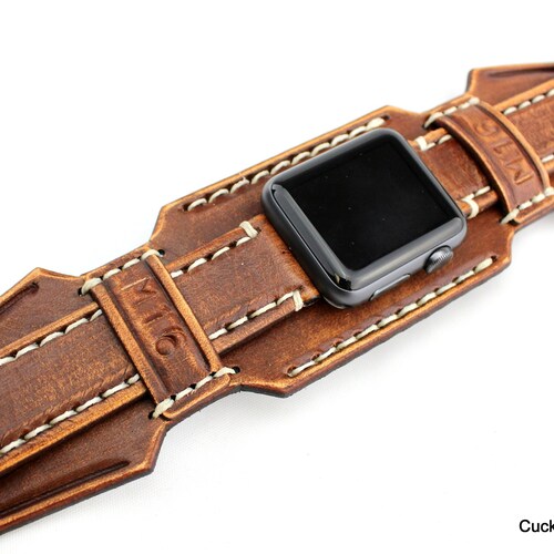 Black Leather Apple Watch Band Men's Apple Watch Cuff Etsy
