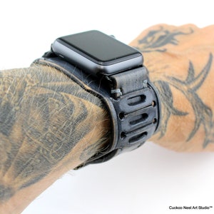 Gray Apple Watch Cuff, Leather Apple Watch Band, Apple watch band 42mm, Men's Leather Strap for Apple Watch, Apple watch leather band image 1