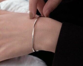 Silver Wave Bracelet Minimalist Silver Cuff Adjustable Open Bangle Simple Bohemian Jewelry Delicate Jewelry Women Gift for Her Silver Plated