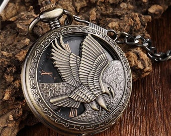 Eagle Pocket Watch, Steampunk Pocket Watch, Bronze Pocket Watch, Vintage Style Pocket Watch, Pocket watch with gears, Anniversary Gift