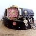 Black and Pink leather watch, Wrap watch, Women's watch, Leather bracelet watch with pink stones, Anniversary gift