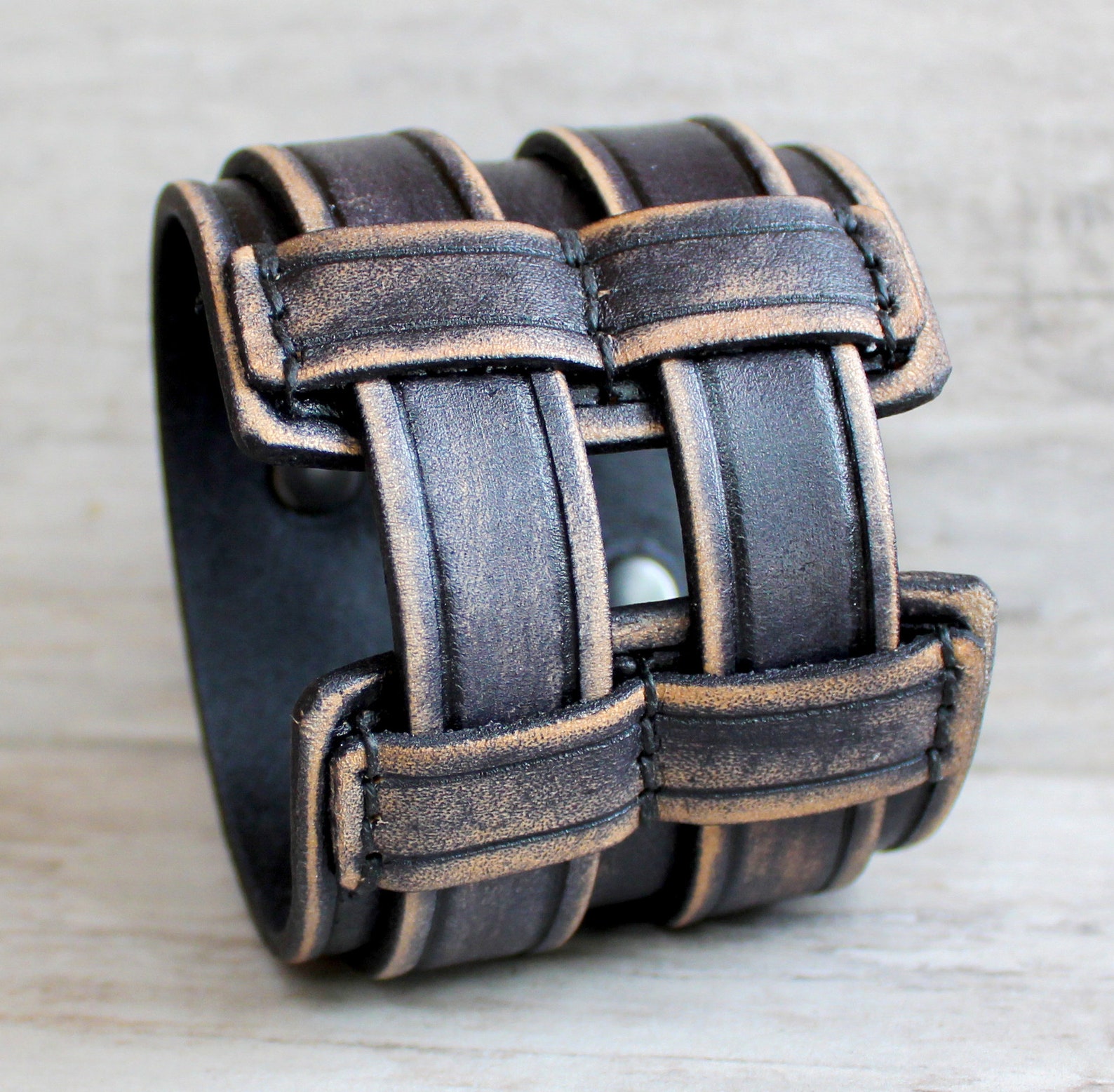Black Leather Cuff Bracelet Wide Leather Cuff Black Leather Etsy