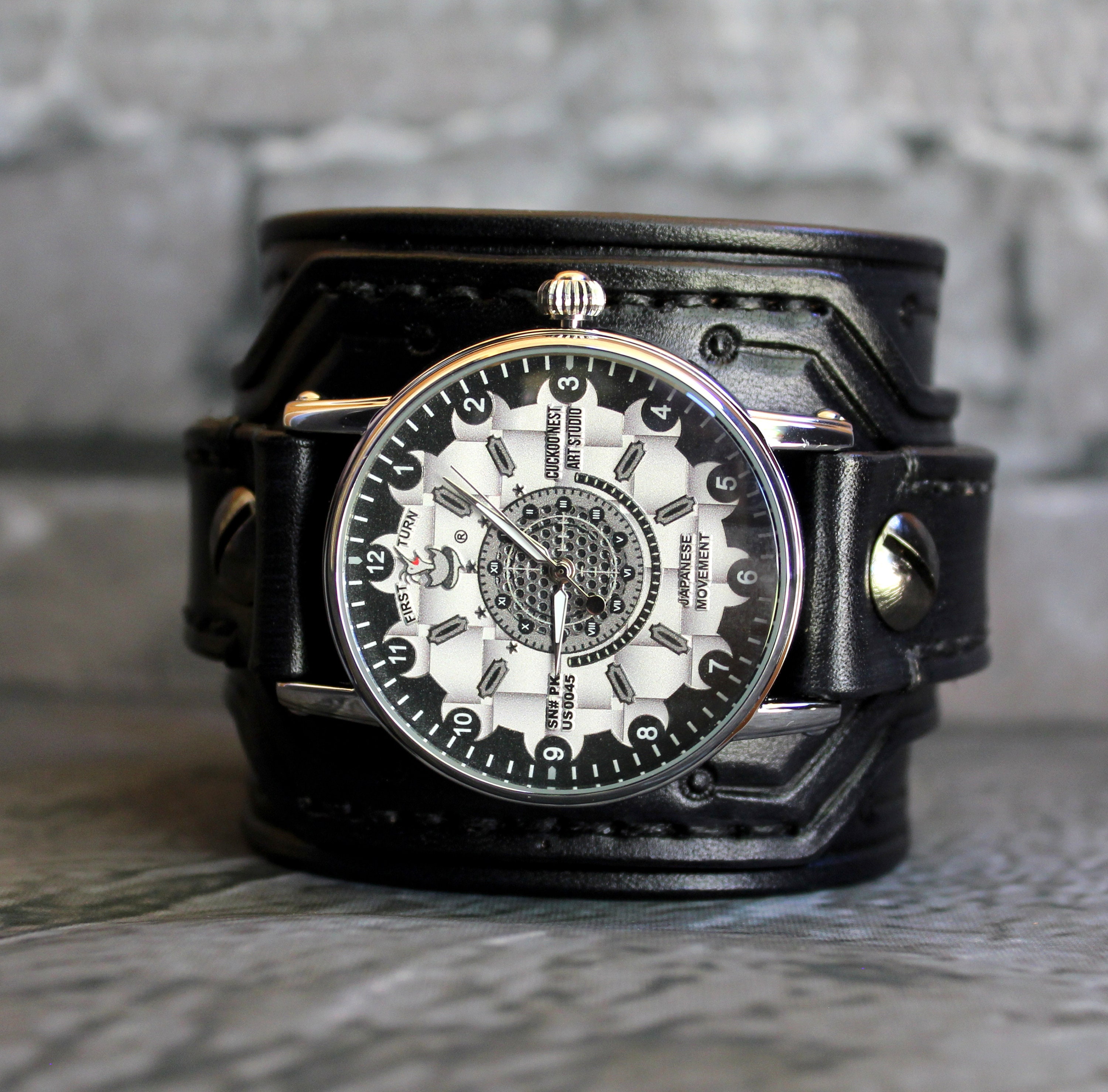 Black leather watch cuff Men's leather watch Steampunk Etsy