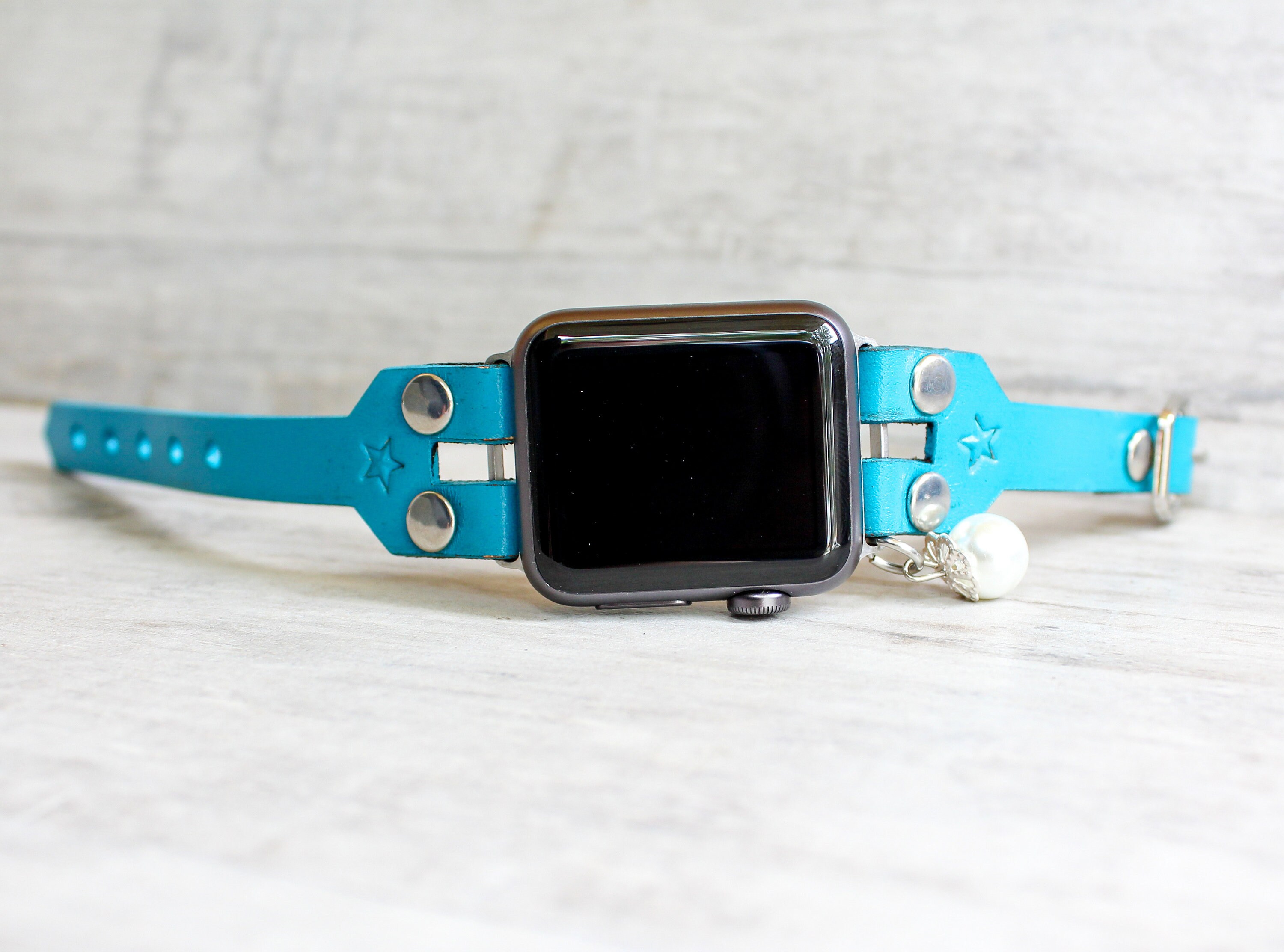 leather and turquoise apple watch band