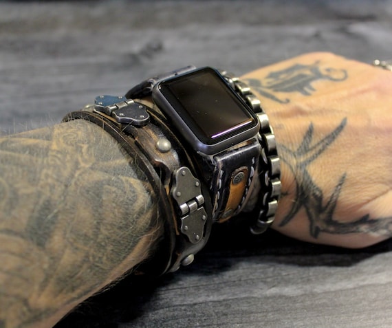 Bracelet Apple Watch pour homme, Bracelet Apple Watch en cuir 42 mm, 38 mm,  40 mm, 44 mm, Bracelet Apple Watch en cuir, Bracelet iWatch, Cadeau  d'anniversaire pour homme, Noir, ULTRA -  France