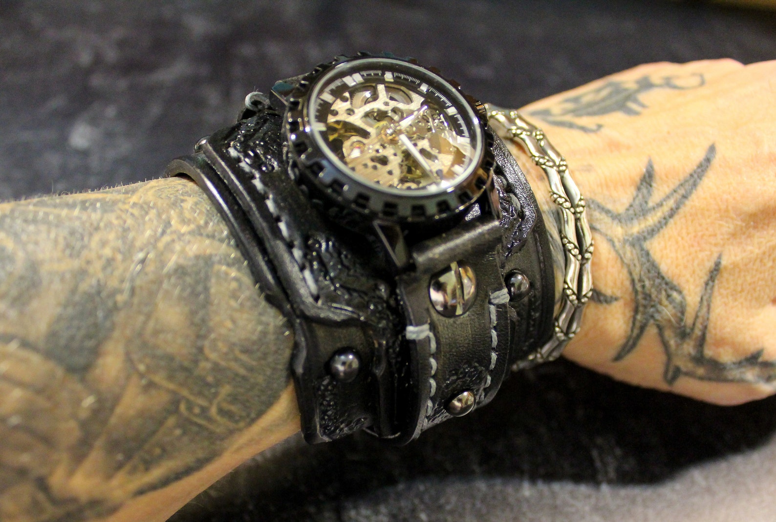 Leather Watch Steampunk Cuff Watch Men's Watch Black Etsy