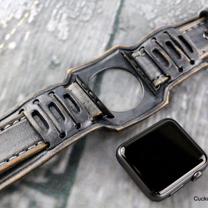 Gray Apple Watch Cuff, Leather Apple Watch Band, Apple watch band 42mm, Men's Leather Strap for Apple Watch, Apple watch leather band image 4