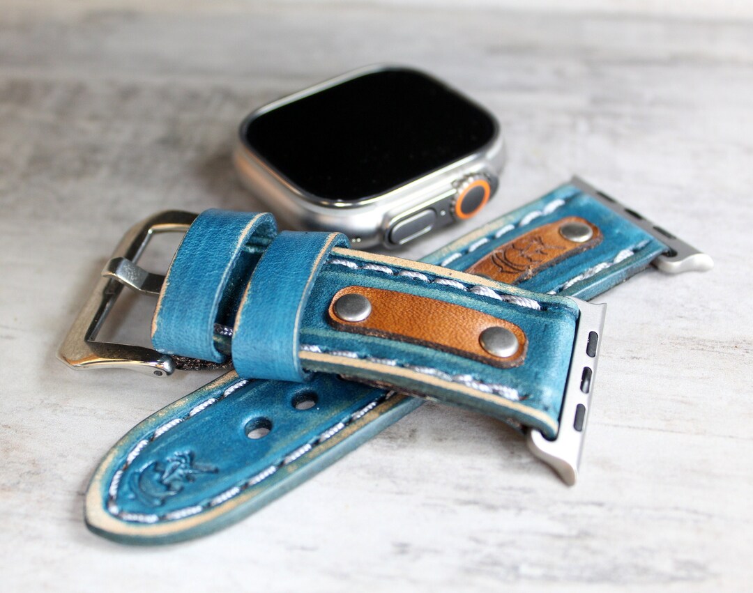 Ultra Apple Watch Band 49mm, Blue Men's Apple Watch Band, Leather Apple