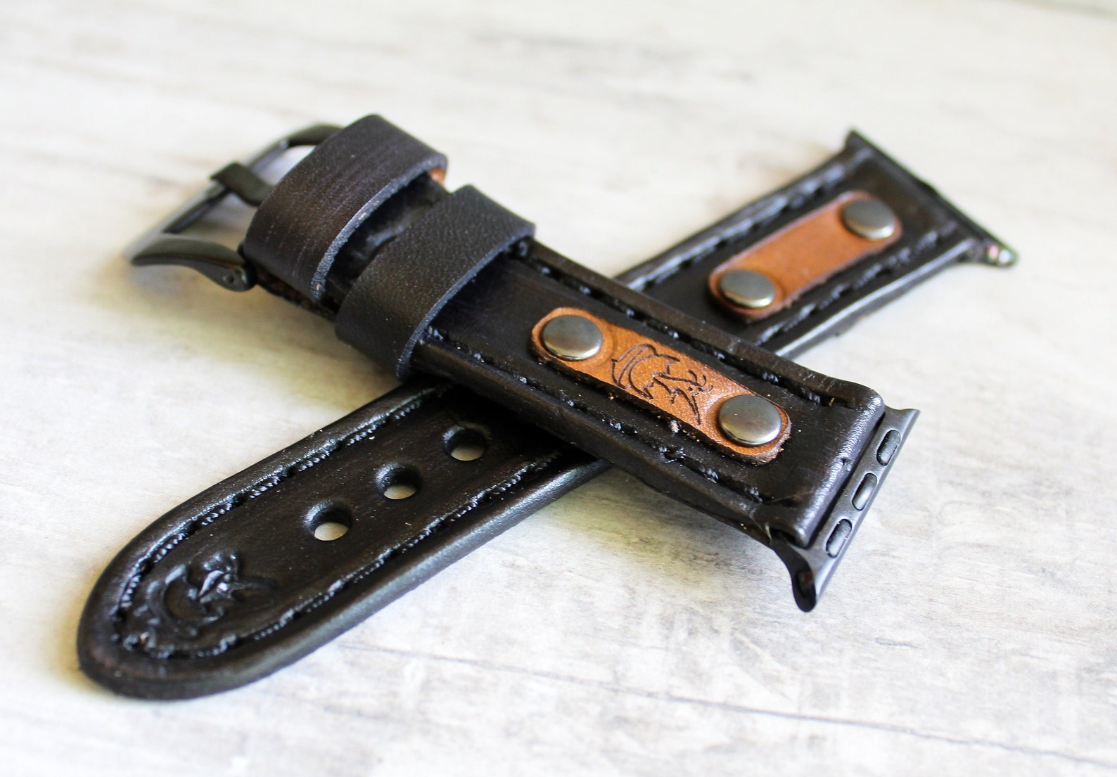 Apple Watch Band for Men Black Apple Watch Band 42mm Leather Etsy