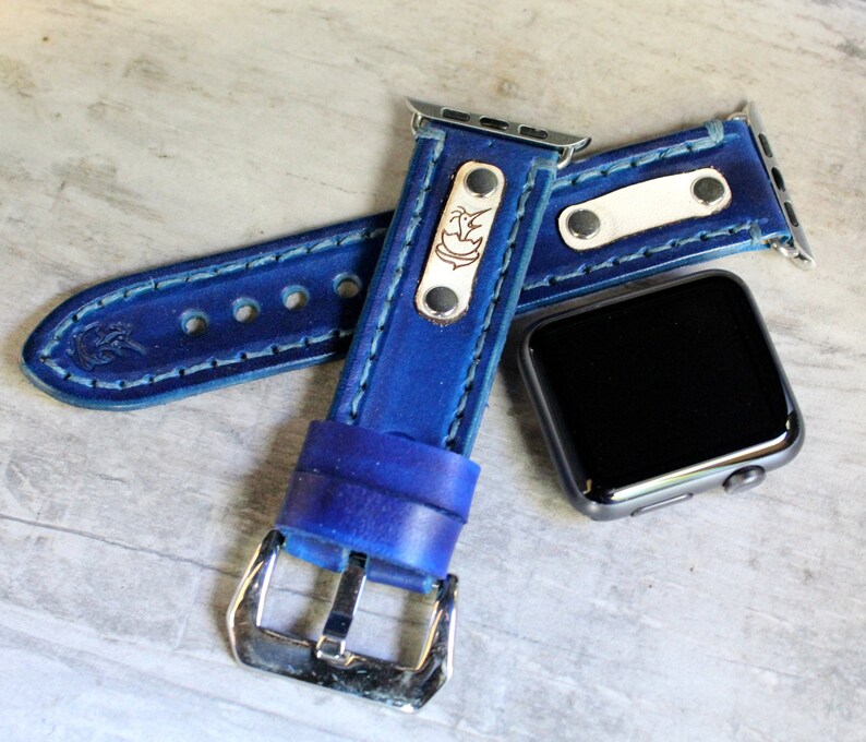 Navy Blue Apple Watch Band leather iWatch band Leather apple Etsy