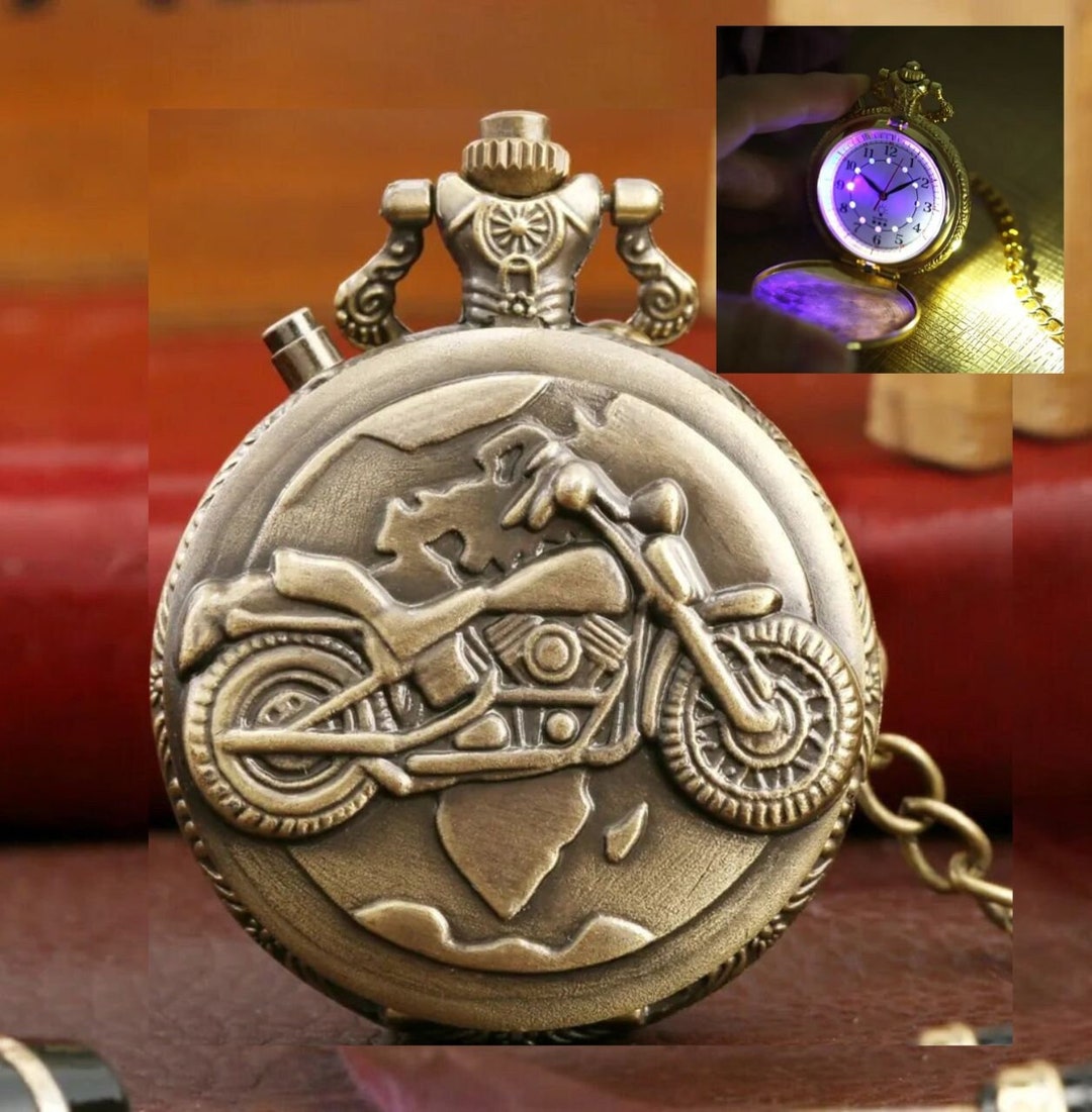Motorcycle Pocket Watch, Biker Pocket Watch, Bronze Pocket Watch, Gift