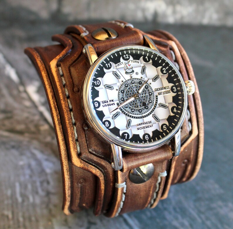Men's Watch Cuff Steampunk Leather Watch Cuff Leather Etsy