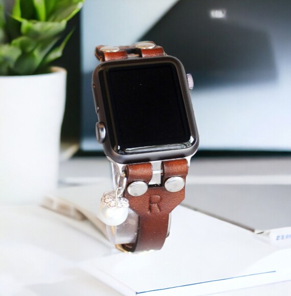 Bracelet Apple Watch en cuir marron plat pour homme 38 mm 40 mm 41
