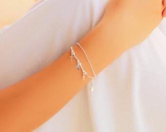 Silver Cross Anklet, Silver Double Chain Cross Bracelet, Silver layered Cross Bracelet,  Anklet Silver Cross Ankle Bracelet Delicate Dainty