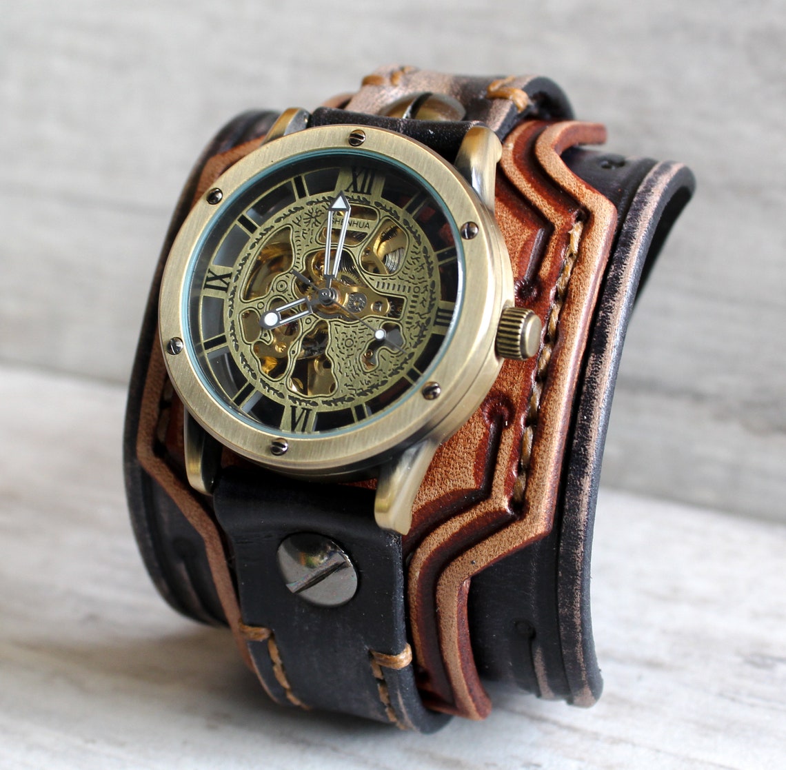Men's Watch Cuff Steampunk Leather Watch Cuff Men's Etsy